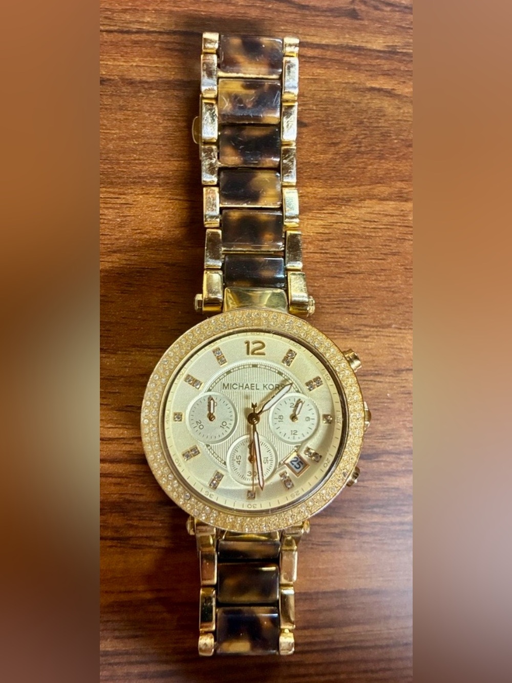 Vintage Michael Kors Parker Chronograph in gold-tone, tortoise; and crystal